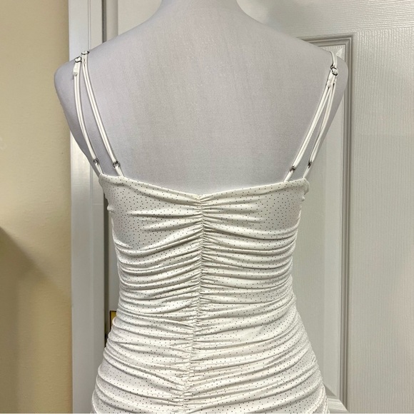 Lucy in the Sky Breakaway Sparkling Ruched Bodycon White Dress - Picture 10 of 12